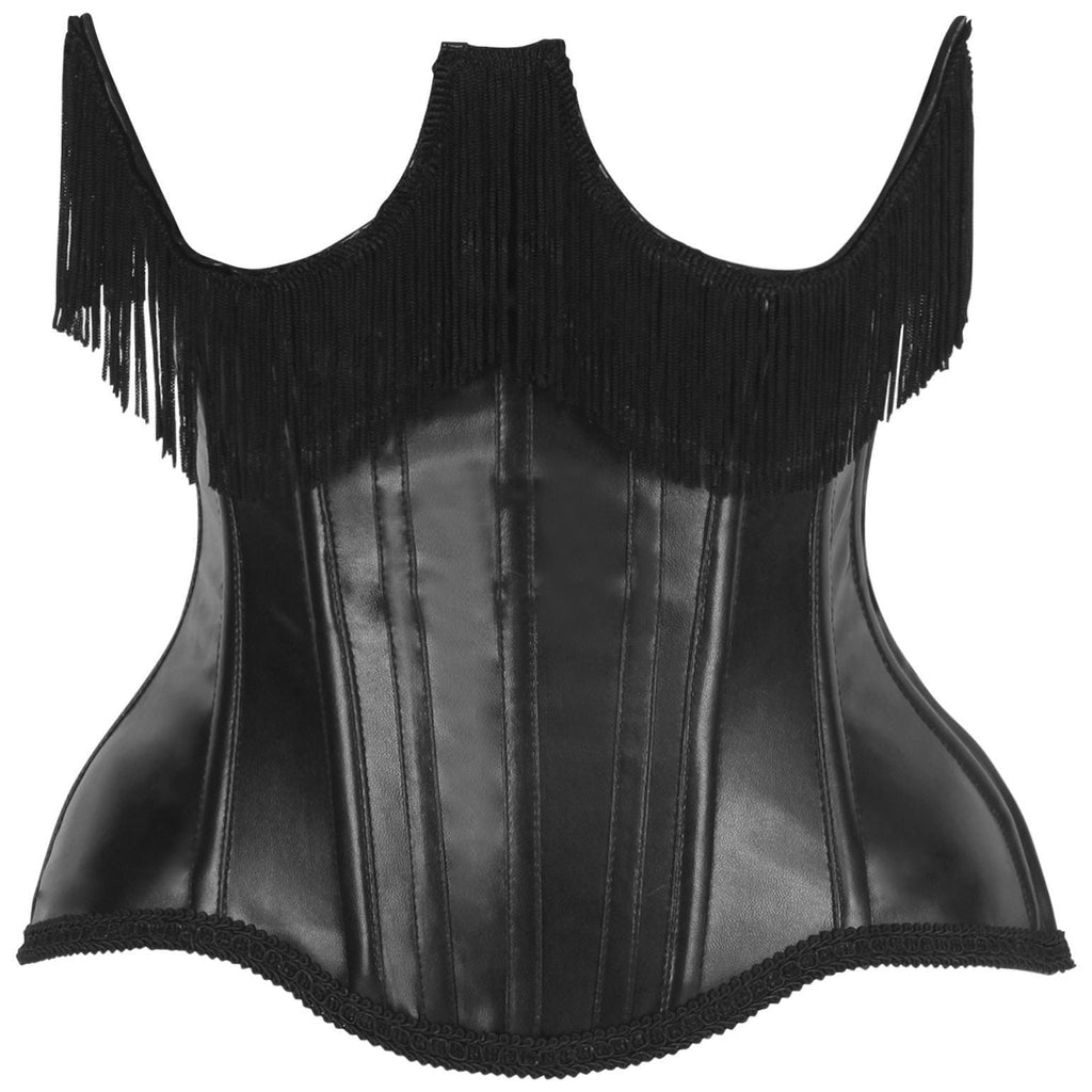 Top Drawer Black Faux Leather Steel Boned Underbust Corset w/Fringe - Daisy Corsets