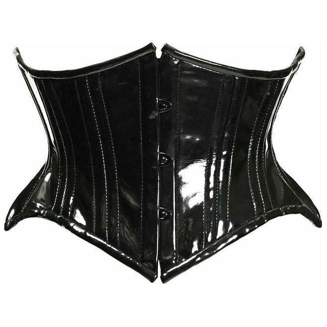 Top Drawer Black Patent PVC Vinyl Double Steel Boned Curvy Cut Waist Cincher - Daisy Corsets