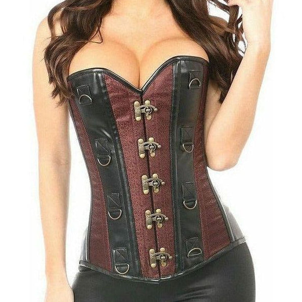 Top Drawer Brown Brocade & Faux Leather Steel Boned Corset - Daisy Corsets