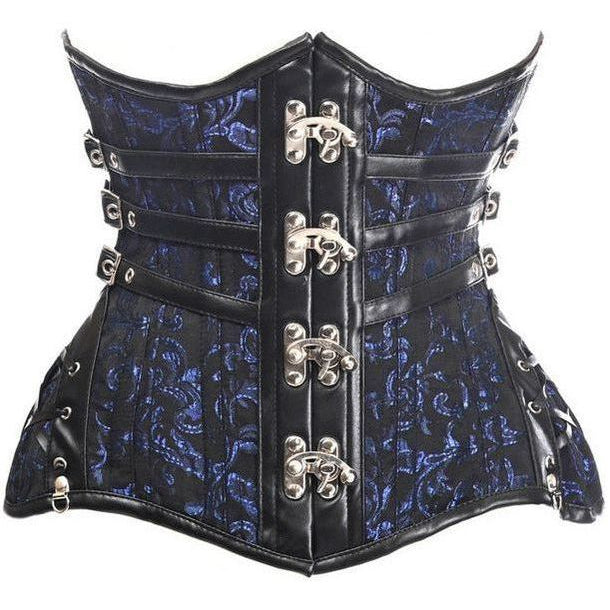 Top Drawer CURVY Steampunk Black/Blue Brocade Steel Double Boned Under Bust Corset - Daisy Corsets