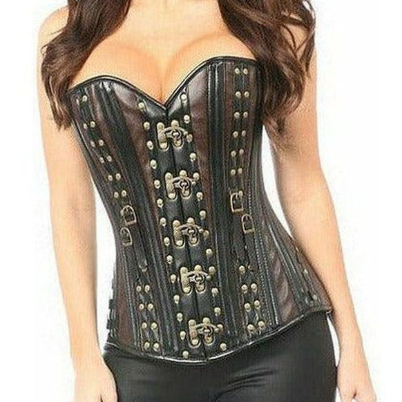 Top Drawer Faux Leather Steel Boned Corset w/Rivets