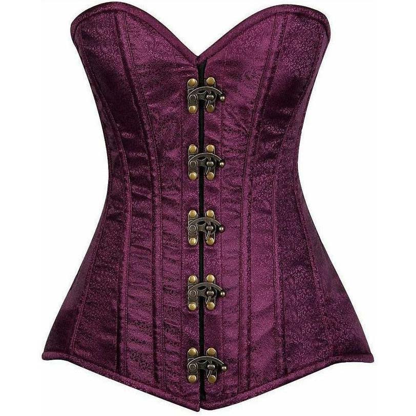 Purple corset with gold hardware on a white background