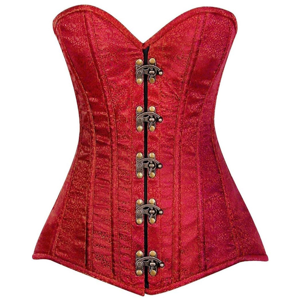 Red corset with gold buttons on a white background