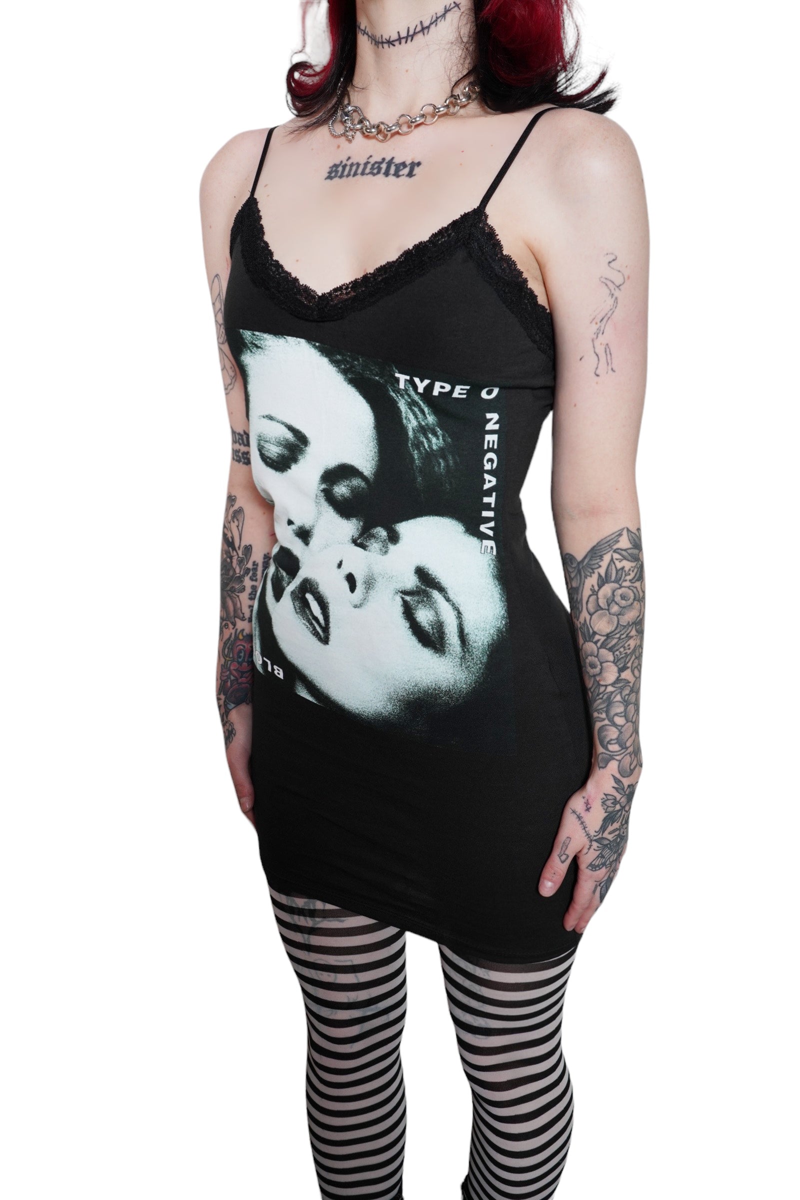 Vera's Eyecandy Type O' Negative Lace Strap Metal Dress