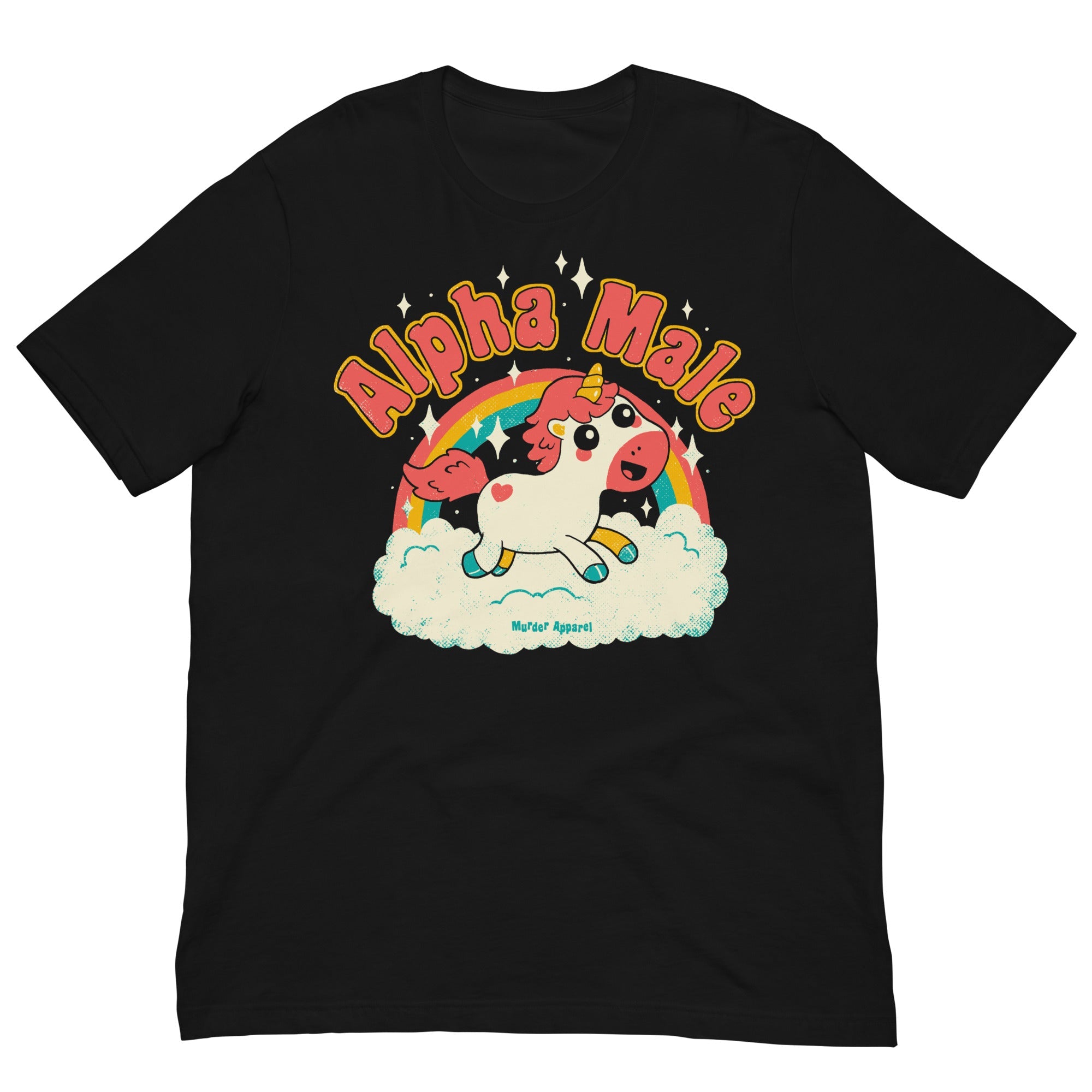 Murder Apparel Alpha Male Unicorn Rainbow Black T-shirt