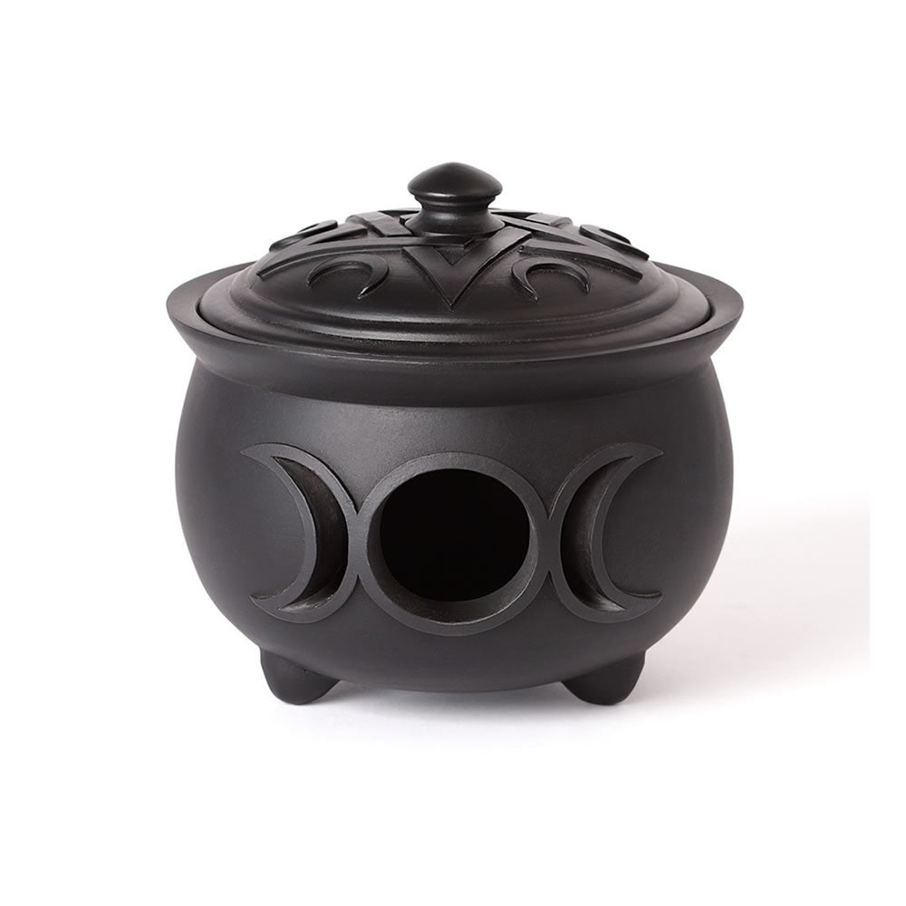 Alchemy Gothic Triple Moon Cauldron Lidded Pot V107