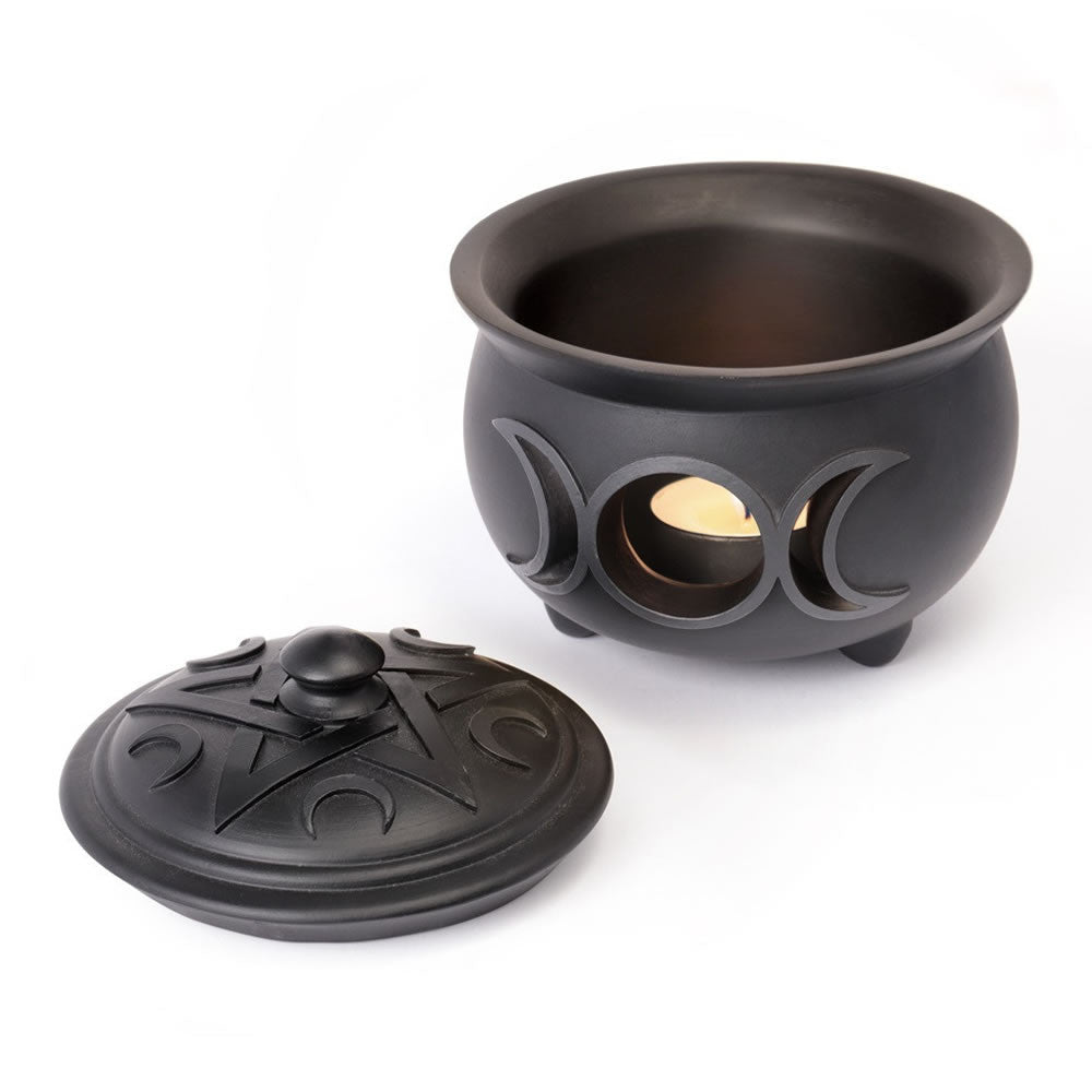 Alchemy Gothic Triple Moon Cauldron Lidded Pot V107