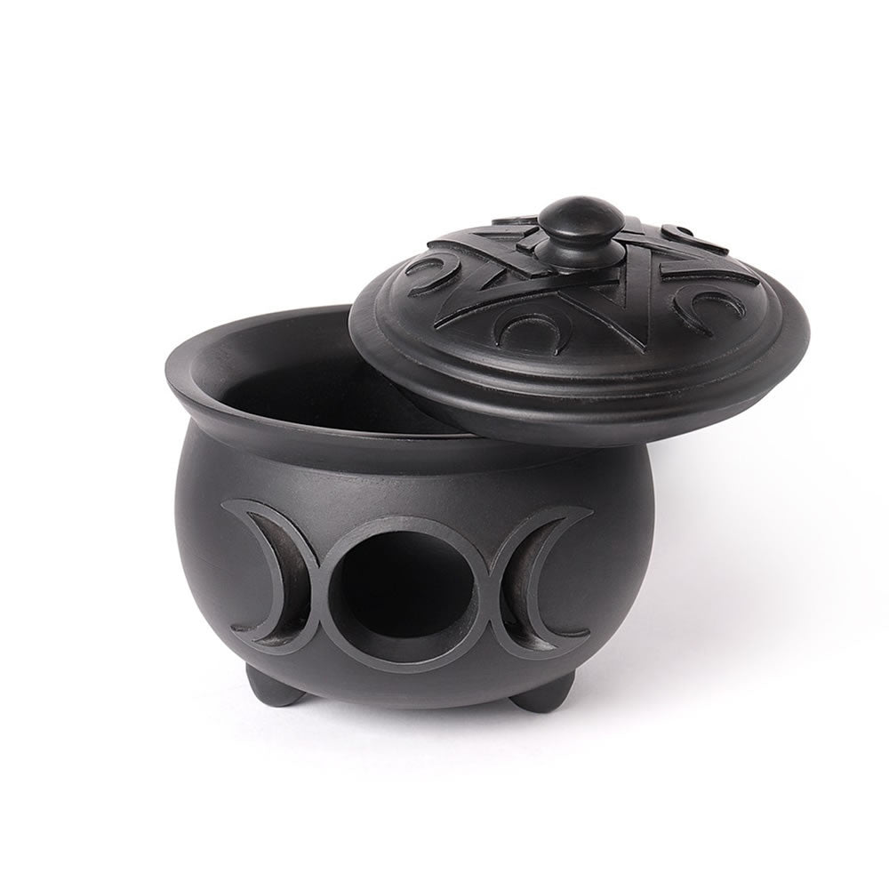 Alchemy Gothic Triple Moon Cauldron Lidded Pot V107