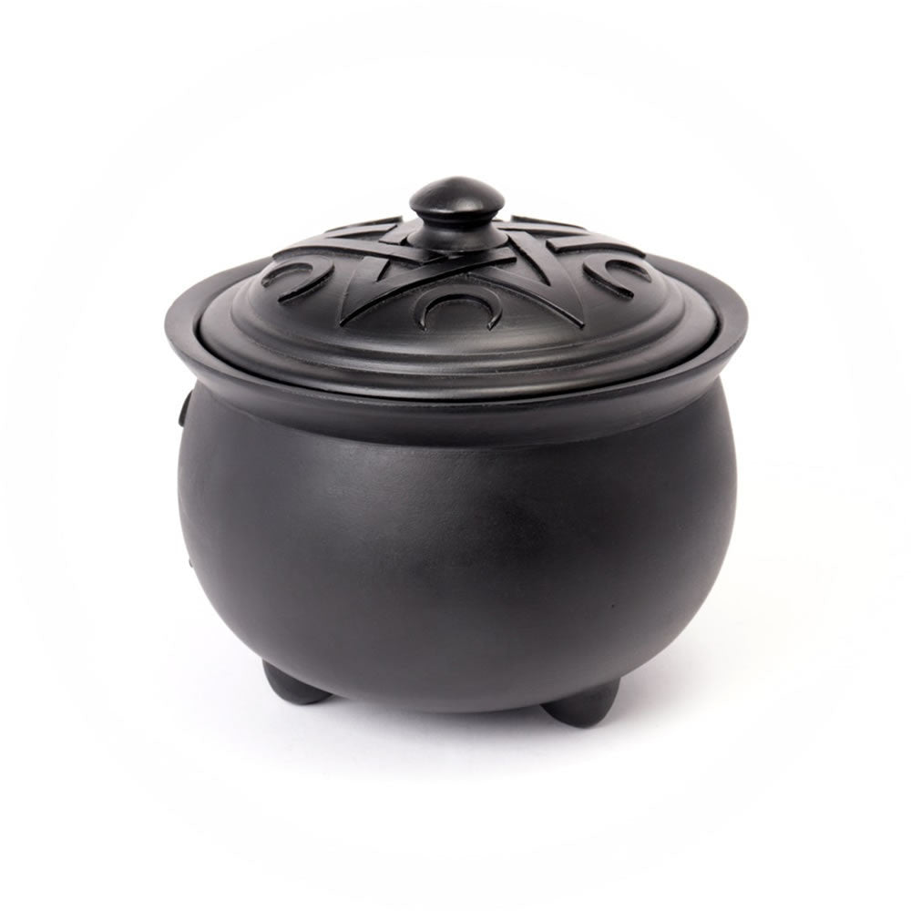 Alchemy Gothic Triple Moon Cauldron Lidded Pot V107