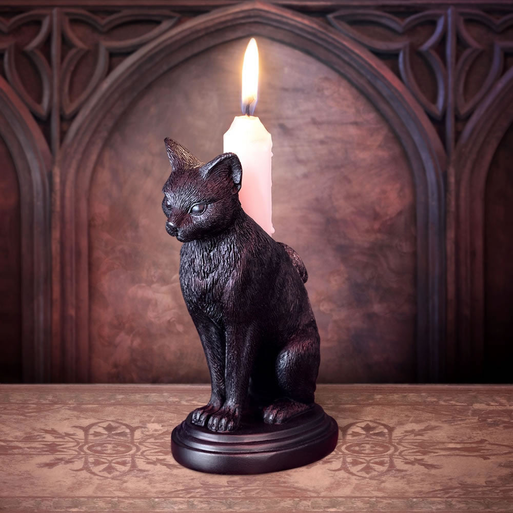 Alchemy Gothic Faust's Familiar Black Cat Candle Holder V113