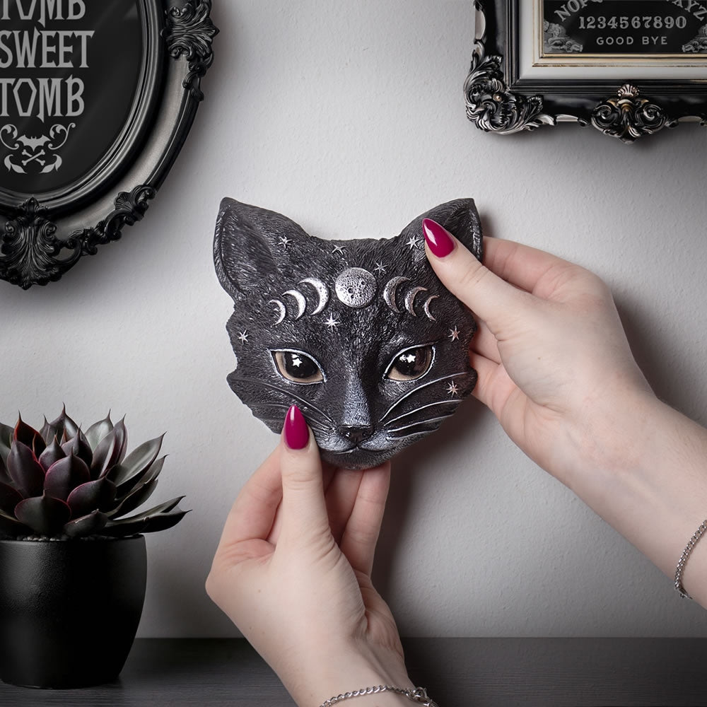 Alchemy Gothic Mystic Moon Cat Masque Desk/Wall Ornament V129