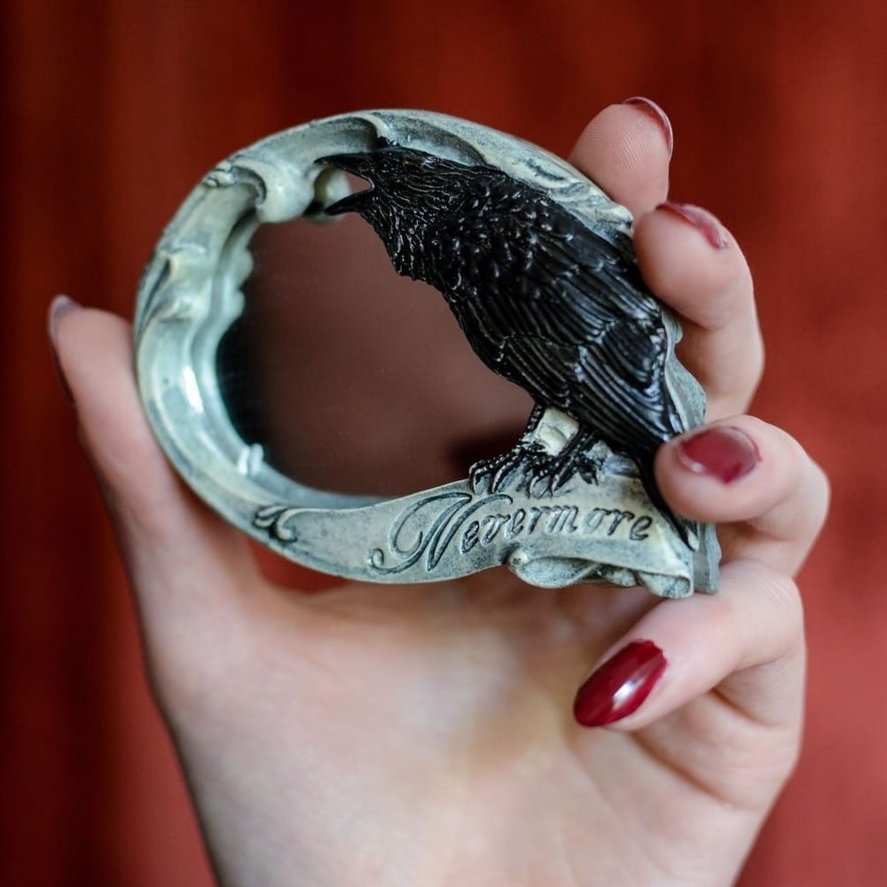 Alchemy Gothic Nevermore Skull Raven Compact Mirror V27