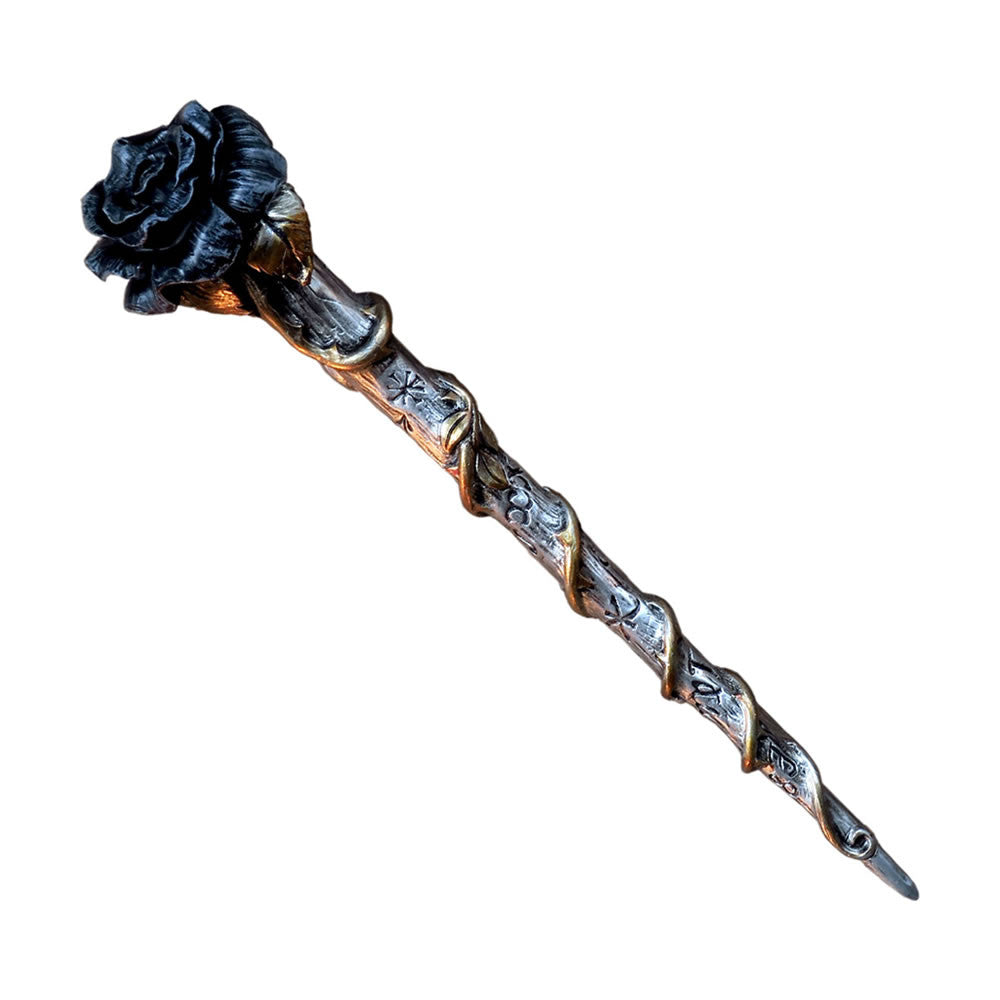 Alchemy Gothic Black Resin Rose Wand 11" Long Wiccan V69