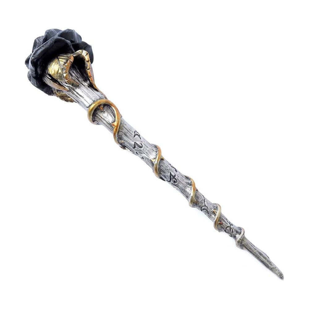 Alchemy Gothic Black Resin Rose Wand 11" Long Wiccan V69