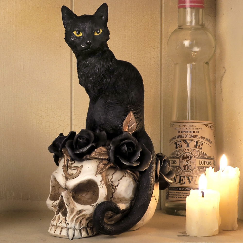 Alchemy Gothic Grimalkin's Ghost Black Cat Skull V71
