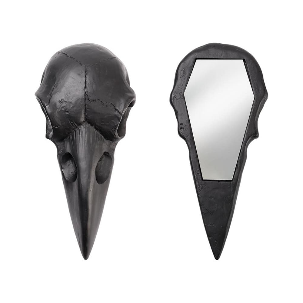 Alchemy Gothic Raven Skull Hand Mirror Silver Black V99