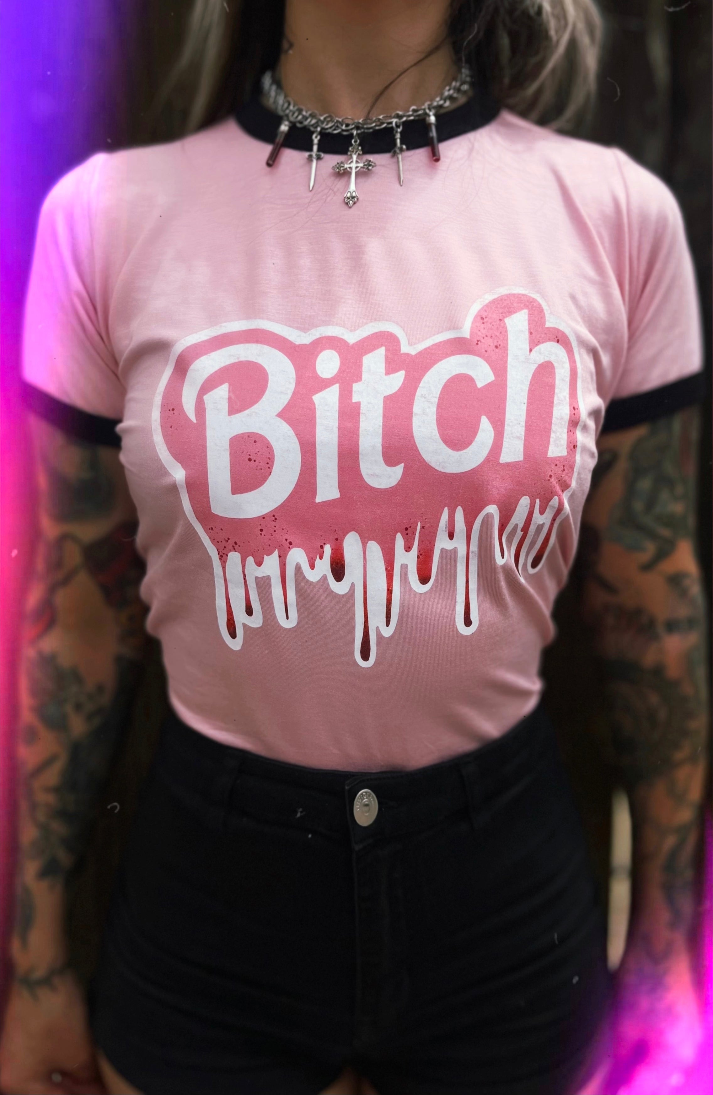 Vera's Eyecandy Bitch Barbie Ringer Tee