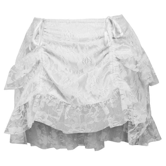 White Lace Ruched Bustle Skirt - Daisy Corsets