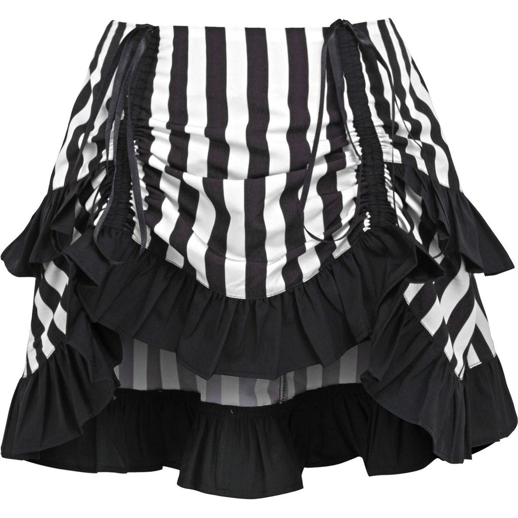 Black and white striped skirt with ruffled layers on a white background
